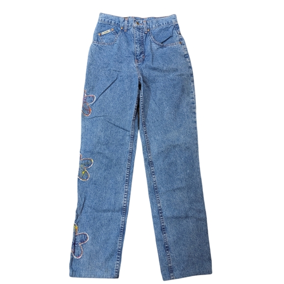 Vintage Hollywood Women's Size 27 100% Cotton Denim Jeans with Flower Pa… - Picture 1 of 15